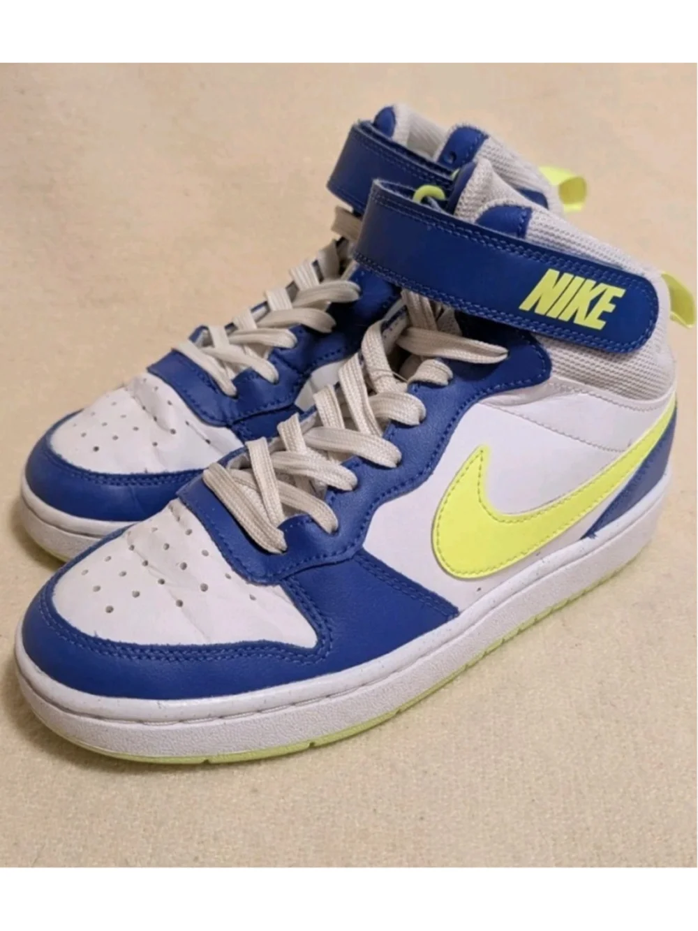Nike Court Borough Mid 2 GS Astronomy Blue Volt White Yellow Kids 4Y F104